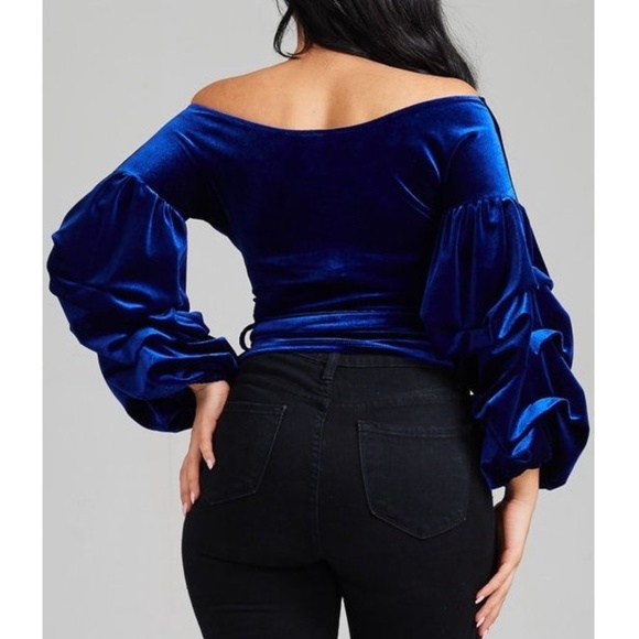 Tops Black Velvet Puff Sleeve Wrap Blouse Shirt Top Poshmark